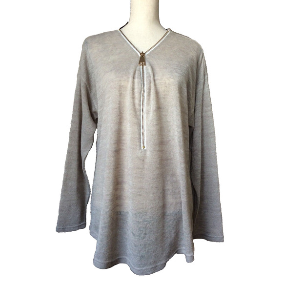 Soft Surroundings Valentina Sweater Women's Brown Zip V-Neck Pullover Size 1X - Picture 1 of 10